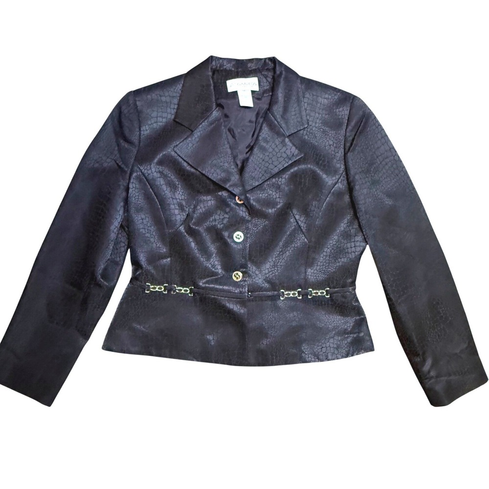 Y2K Gantos Petite Black‎ Faux Leather Blazer Silk Blend Made USA 10P